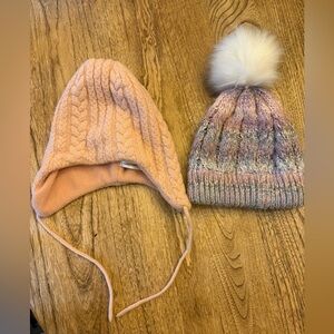Toddler girls 2/4T set of winter hats purple ombre with silver and peachy pink